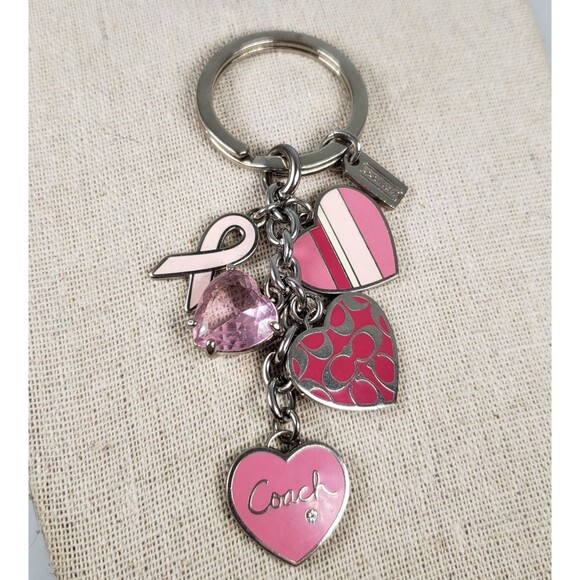 Coach BCA Breast Cancer Awareness Pink Multi Mix Crystal Enamel Keychain Charms - Picture 2 of 16